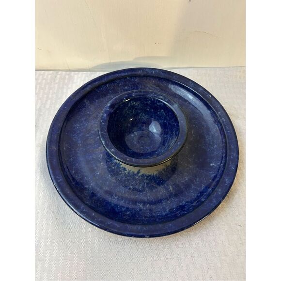NC Appalachian Pottery dip chip platter one piece blue 10.5" diameter - Picture 1 of 6